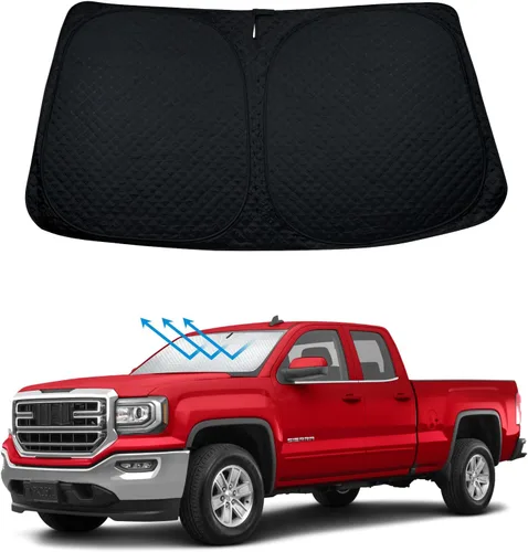 Miniatura 17 de BESTVIEW Protector Solar Para Parabrisas Compatible con GMC Sierra 1500 2500 3500 2019 2020 2021 2022 2023, Visor Solar Reflectivo Plegable