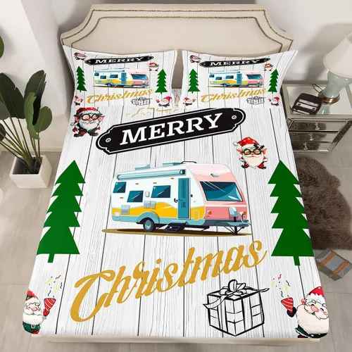 Miniatura 34 de Erosebridal Sábana bajera ajustable de Papá Noel con bolsillo profundo para niños, niñas y niños, juego de ropa de cama de Navidad para niños