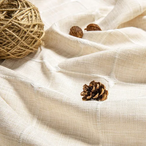 Miniatura 4 de MitoVilla - Cortina de regadera boho pequeña, 36 x 72 pulgadas, de poliéster con textura de lino beige, para decoración de baño estilo granja, juego