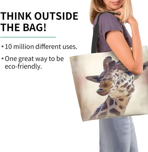 Miniatura 4 de Bolso de hombro para mujer, divertido bolso de viaje con cara de jirafa, bolsa de almacenamiento reutilizable con asa