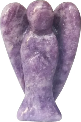 Estatua de ángel guardián de oración de cristal curativo de lepidolita morada, 2 pulgadas, tallado en bolsillo, figuras de piedra de palma