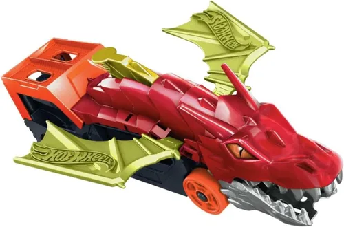 Conjunto de pista de coche de juguete Hot Wheels City, Transportador de lanzamiento de dragón y coche a escala 1:64, vehículos de lanzamiento desde
