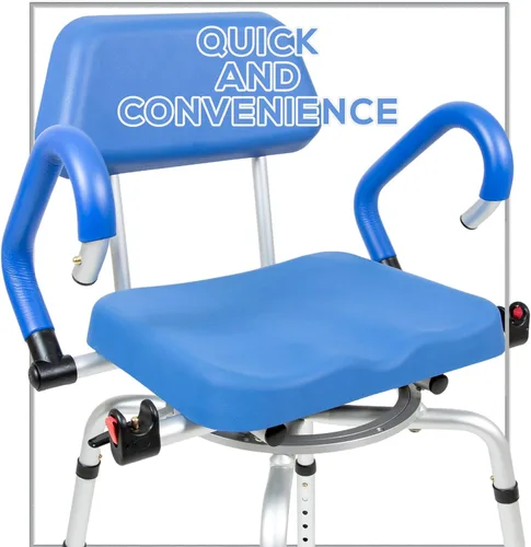 Miniatura 7 de iLIVING ILG-638 Silla de ducha giratoria para bañera y ducha con asiento acolchado, respaldo y brazos, y altura ajustable, color azul