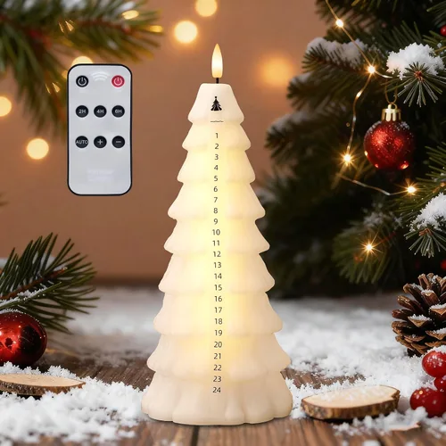 Miniatura 19 de Velas de Árbol de Navidad con Control Remoto, Velas Navideñas Sin Llama con Cadena de Estrellas de Hadas Incorporadas, Velas Operadas por Batería