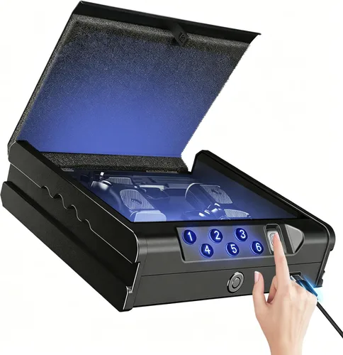 VORanexs - Caja fuerte para armas para 2 pistolas con 3 huellas dactilares de acceso rápido, código de acceso, llave. Caja de seguridad para pistola