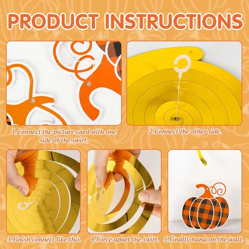 Miniatura 4 de AnyDesign Kit de decoración de remolinos colgantes de calabaza, 36 piezas, serpentinas colgantes de otoño con adornos de cartón recortado