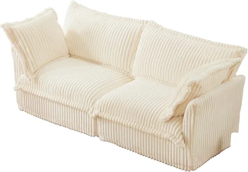Miniatura 7 de KEIKI Sofá modular de pana de 83 pulgadas, cómodo juego de sofá nube blanco con 2 almohadas, moderno sofá de asiento con cojines profundos y suaves
