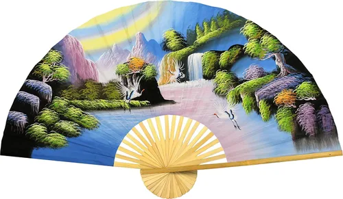 Miniatura 7 de Abanico de pared plegable gigante chino pintado a mano, arte decorativo decorativo de pared, pintura acrílica original hecha a mano sobre un marco