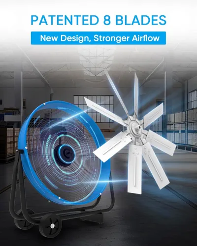 Miniatura 2 de KEN BROWN Ventilador de metal de 20 pulgadas, alta velocidad de 4700 CFM, inclinación ajustable de 360°, 3 velocidades, ventilador industrial