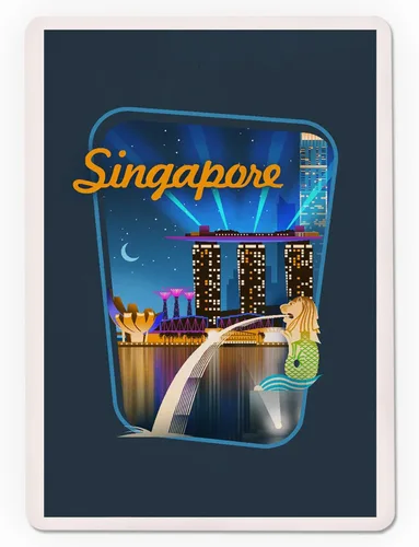 Miniatura 3 de Lantern Press Singapur, Retro Skyline, Contour (52 cartas de juego, baraja de cartas de tamaño póquer con Jokers)