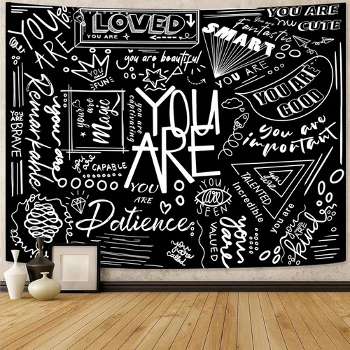 Fungarth Quote You Are - Tapiz para niños positivos para el aula, tapices para colgar en la pared, inspirador, motivacional, blanco y negro, tapiz