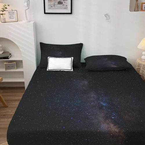 Miniatura 2 de Sábanas de estrellas tamaño individual, sábanas de puesta de sol, sábanas y fundas de almohada estampadas de 3 piezas, sábana bajera ajustable