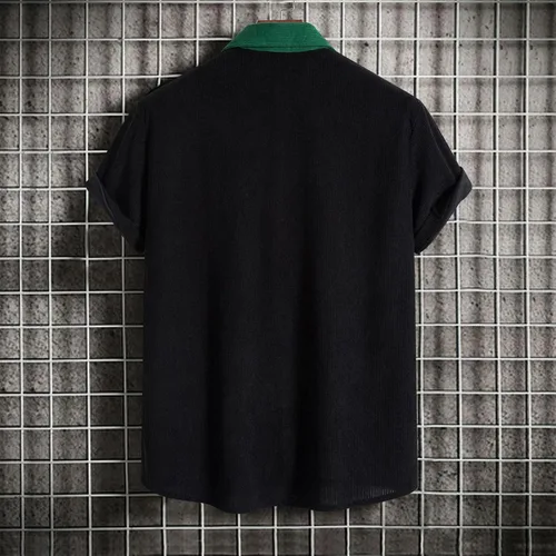 Miniatura 5 de Camiseta de manga corta con estampado de patchwork de lino y algodón para Hombre, blusa con botones bolsillo hawaiano