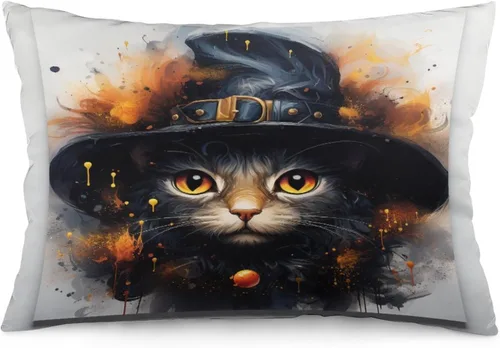 Miniatura 13 de Funda de almohada con sombrero de bruja con diseño de gato de 20 x 30 pulgadas, diseño de impresión de doble cara con cremallera invisible, Patrón 8