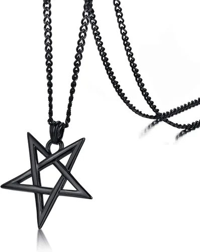 Miniatura 5 de TempBeau Collar con colgante de pentagrama satánico Baphomet Cadena de eslabones de pentáculo invertida hecha a mano, iglesia satanista, punk