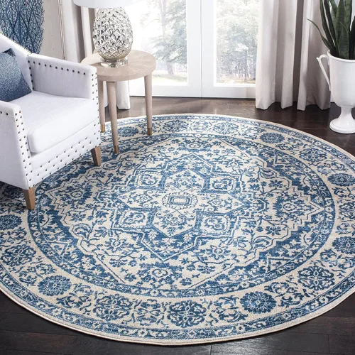 Miniatura 36 de SAFAVIEH - Alfombra de la colección Brentwood - 6' x 9', azul marino y gris claro, diseño envejecido con medallón, no desprende pelusa y fácil azul