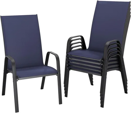 Miniatura 10 de JEAREY - Juego de 4 sillas de comedor de patio, juego de muebles de comedor apilables para exteriores, juego de comedor para todo clima para césped