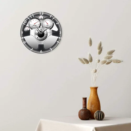 Miniatura 9 de The Geeky Days Reloj de pared de cuarzo silencioso con volante y tablero de instrumentos deportivo, diseño de automóvil, decoración del hogar