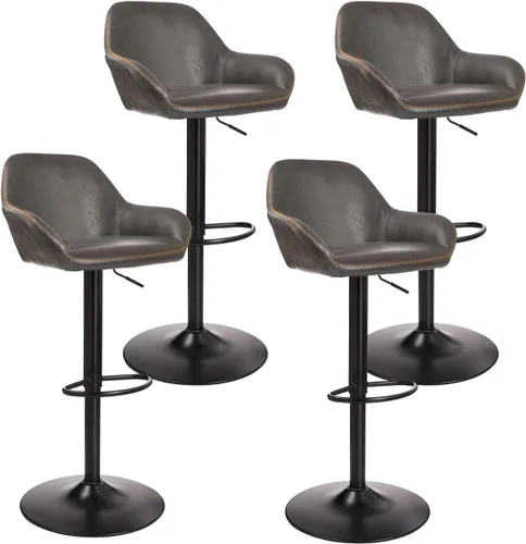 Miniatura 18 de Glitzhome Taburete de bar giratorio, taburetes de bar ajustables con soporte trasero y reposapiés, silla de bar tapizada de piel sintética