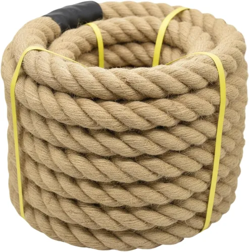 Cuerda de yute de 1 1/2 pulgadas x 50 pies, cuerda de cáñamo natural gruesa y pesada cuerda náutica trenzada para manualidades, escalada,