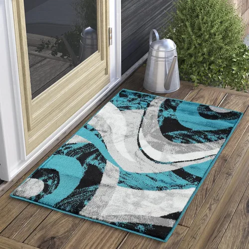 Miniatura 27 de Yafa Home Fashion Alfombra moderna y contemporánea con diseño de remolinos, lujosa, elegante y moderna (negro/gris, 2 pies x 3 pies)