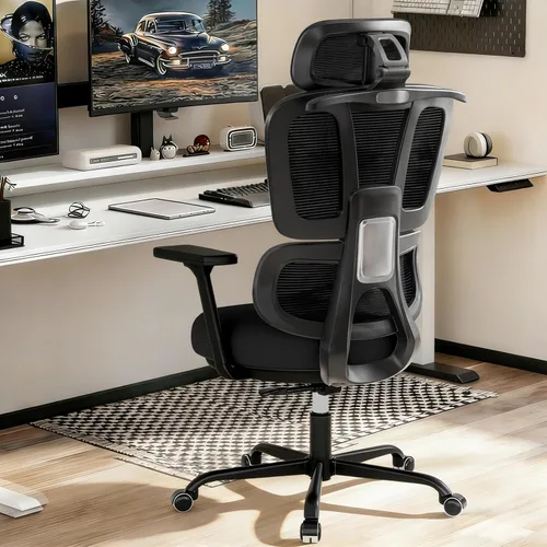 Silla de oficina con respaldo alto, silla de escritorio de malla, silla ergonómica para computadora con reposacabezas, reposabrazos ajustables 3D y