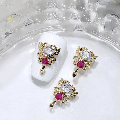 Miniatura 5 de 8 dijes de uñas 3D con forma de cetro de corazón y circón, estrella de lujo, diamantes de imitación para uñas, corazones brillantes, estrellas