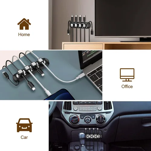 Miniatura 6 de Dracool Soporte magnético para cables, 6 ranuras, organizador de cables, organizador de cables, organizador de cables debajo del escritorio