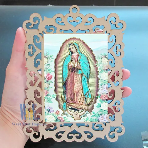 Miniatura 4 de Bautizo Favores 12 piezas Nuestra Señora de Guadalupe marcos de fotos de madera para primer viaje bautizo conmemorativo regalo con bolsas