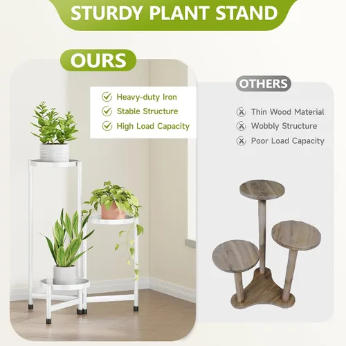 Miniatura 6 de Cawukege Soporte para plantas de 3 niveles para interiores, soporte escalonado para plantas al aire libre para múltiples plantas, estante de esquina