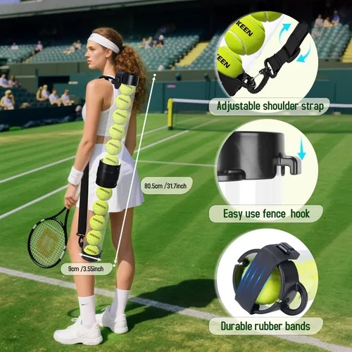 Miniatura 4 de Hikeen Tubo de recogida de pelotas de tenis duradero con 6/12 pelotas de tenis, recogida rápida y almacenamiento, tubo de pelota de tenis con correa
