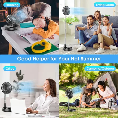 Miniatura 5 de Belife X8-Lite - Ventilador portátil, recargable con batería de 7200 mAh, ventilador de piso de escritorio USB con control remoto, ventilador Negro