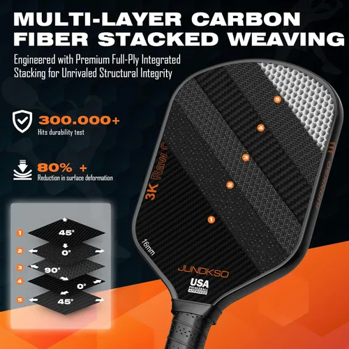 Miniatura 3 de Paletas profesionales de pickleball - T700 Raqueta de pepinillo de fibra de carbono - Superficie esmerilada de carbono crudo 3K para mejorar el giro