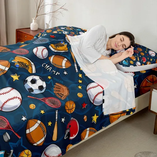 Miniatura 6 de Erosebridal Juego de sábanas de pelotas de tenis para niños y adolescentes, sábana bajera ajustable con temática de juego, sábana superior