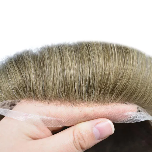 Miniatura 119 de Toupee para hombres nudos blanqueados hombres toupee hairpieces europeo virgen sistema de reemplazo de cabello humano suave encaje francés hombres