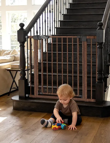 Miniatura 23 de Babelio Puerta de bebé metálica, de 74-122 cm, con cierre automático, fácil de instalar, puerta de seguridad para niños extra ancha, puerta