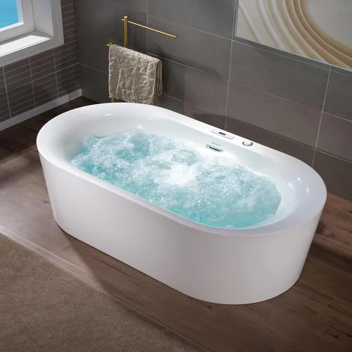 Miniatura 16 de WOODBRIDGE 59" x 151 cm Bañera independiente de hidromasaje con chorros de agua y burbujas de aire, con panel de control LED, BJ100, Blanca