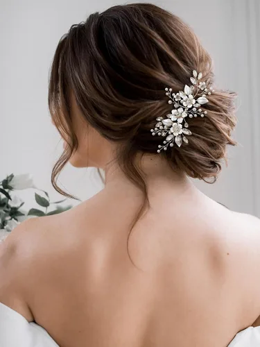Miniatura 3 de SWEETV Peine de pelo de novia plateado para accesorios de cabello de boda, hecho a mano con cristales, perlas y hojas, 4.72 x 2.75 pulgadas