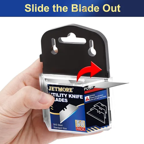 Miniatura 4 de JETMORE - Hojas de cuchillo utilitario, paquete de 50 hojas para cortador de caja, hoja de acero SK5 de alto carbono, hoja de tamaño estándar