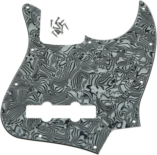 Miniatura 13 de KAISH 4 String J Bass Style Pickguard Bass Pick Guard Scratch Plate para USA/México Jazz J Bass Negro/Blanco Grid