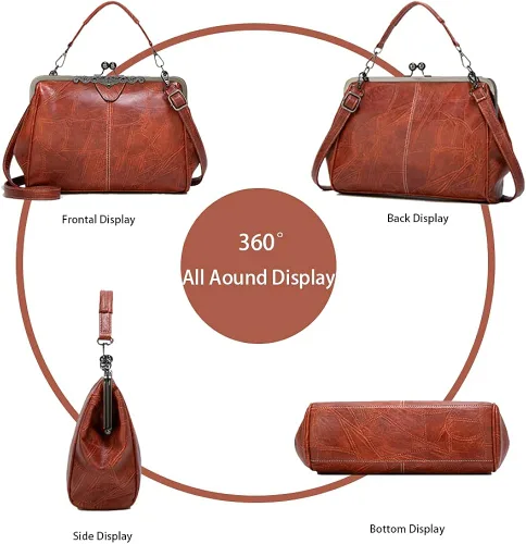 Miniatura 3 de ROUROU Bolso hueco retro para las mujeres de cuero de la PU bolso de embrague de noche bolso de embrague Kiss Lock cierre Crossbody bolso