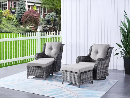 Miniatura 84 de HUMMUH Sillas Mecedoras Giratorias de Mimbre para Patio Exterior con Respaldo Alto, Sillas Deslizantes de Ratán PE, Juego de Muebles de Patio de 4