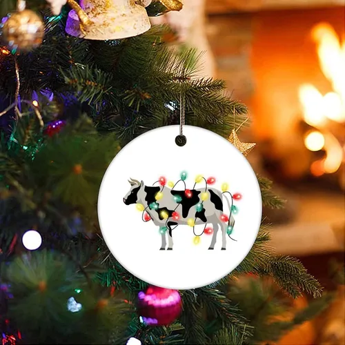Miniatura 3 de Adornos para árbol de Navidad, animales y luces, adorno de Navidad de vaca, adorno de recuerdo, decoración del hogar, colgantes colgantes redondos