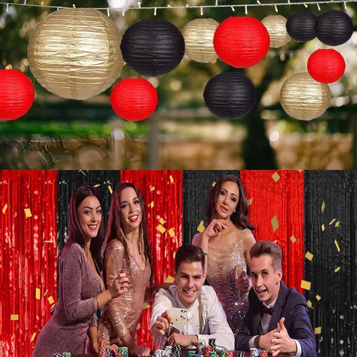 Miniatura 3 de 12 faroles de papel de 6, 8, 10, 12 pulgadas, decoración de fiesta, linternas de papel negro rojo dorado para bodas, novias, cumpleaños, exteriores