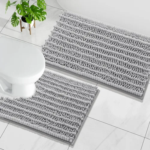 Miniatura 26 de Arotive Juego de 2 alfombras de baño de felpilla de lujo, extra suaves, absorbentes, peludas y alfombras de baño de contorno en forma de U