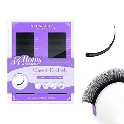 Miniatura 20 de NAGARAKU Extensiones de pestañas, pestañas individuales, 0.05mm, rizo D, 15mm, clásico, negro mate, suave, natural, profesional, 16 filas, 0.05-D
