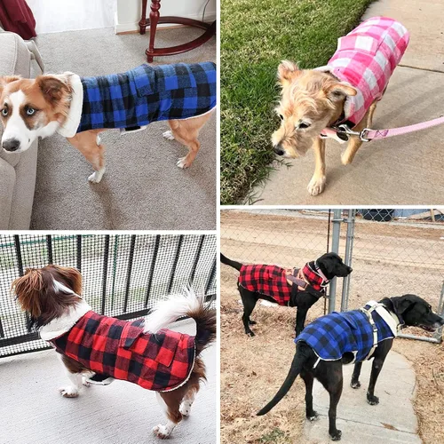 Miniatura 4 de Malier Abrigo Chaqueta Clásica de Forro Polar a Cuadros para Perro con Bolsillo, Chaleco Abrigo Cálido a Prueba de Viento para Perro, Ropa