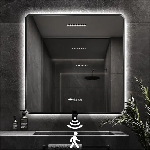Miniatura 22 de Espejo LED Negro para Baño, 32"x24" Espejo de Baño Inteligente con Luces, Sensor de Movimiento, Antivaho, Regulable Sin Escalones y 3