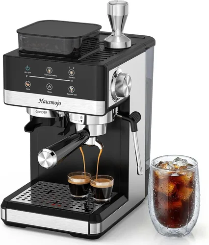 Máquina de café expreso con molinillo y espumador de leche, 20 bar | Features 20 grind settings, 61oz removable tank, 20-bar pump & steam frother