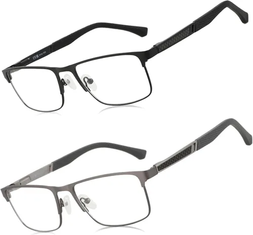 Miniatura 7 de ZENOTTIC Gafas de lectura para hombre: gafas de luz azul con marco cuadrado de metal, almohadillas nasales para lectores de computadora, lentes
